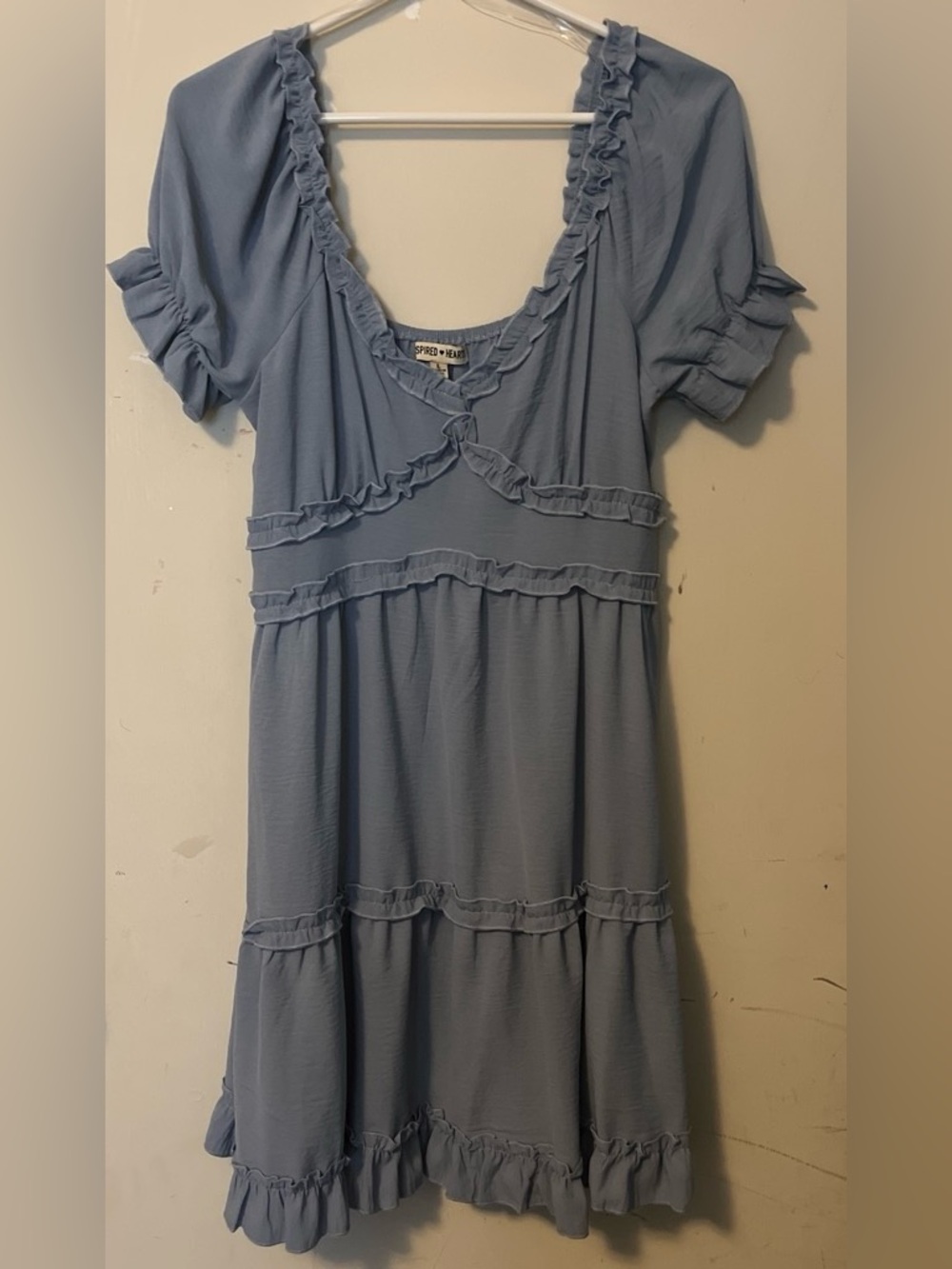 Blue Ruffle Scoop-Neck Mini Dress